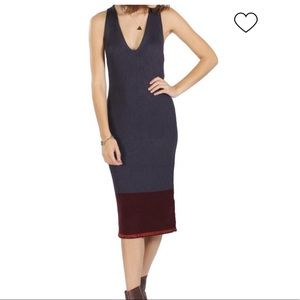rag & bone Navy and Burgundy Ribbed Midi Dress